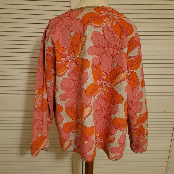 Daisy Print Quilted Cotton Reversible Jacket Topper Orange / Pink Womens Size XL - Picture 5 of 10